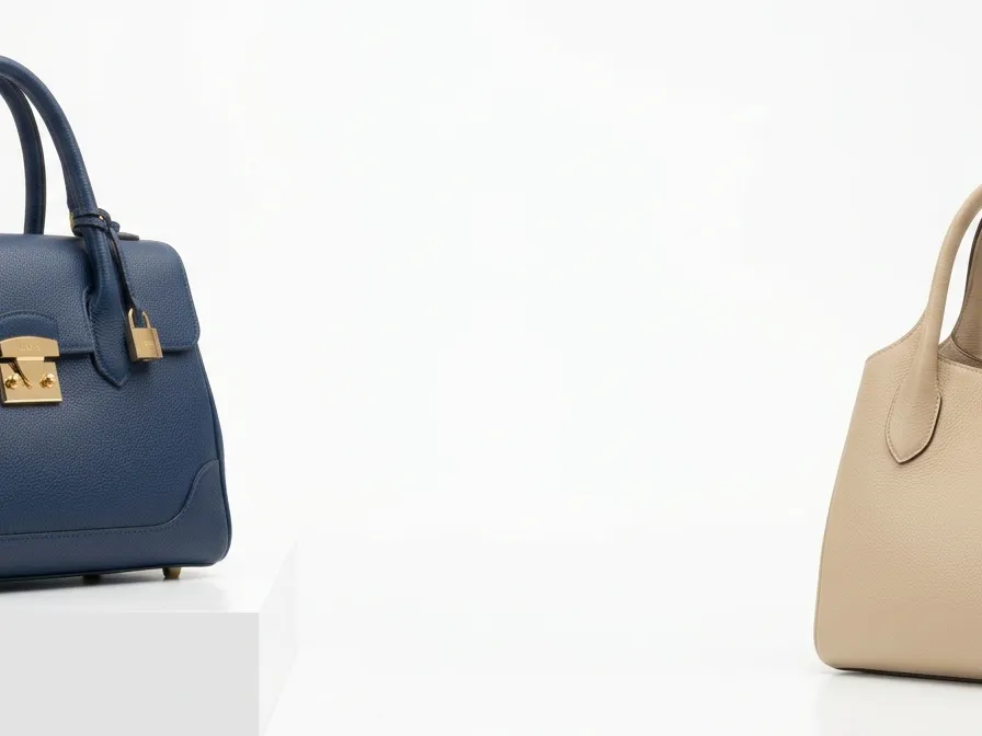 Sac de maroquinerie française présenté dans une lumière douce